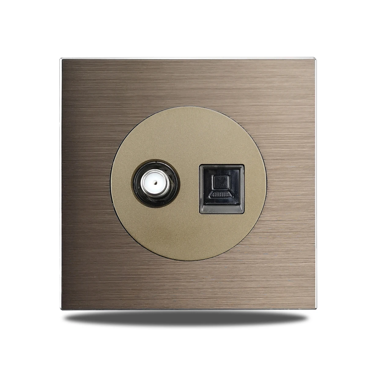 Brushed Aluminum Flush-Mount Schuko Wall Outlet (USB & CAT6)