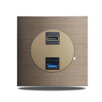 Brushed Aluminum Flush-Mount Schuko Wall Outlet (USB & CAT6)