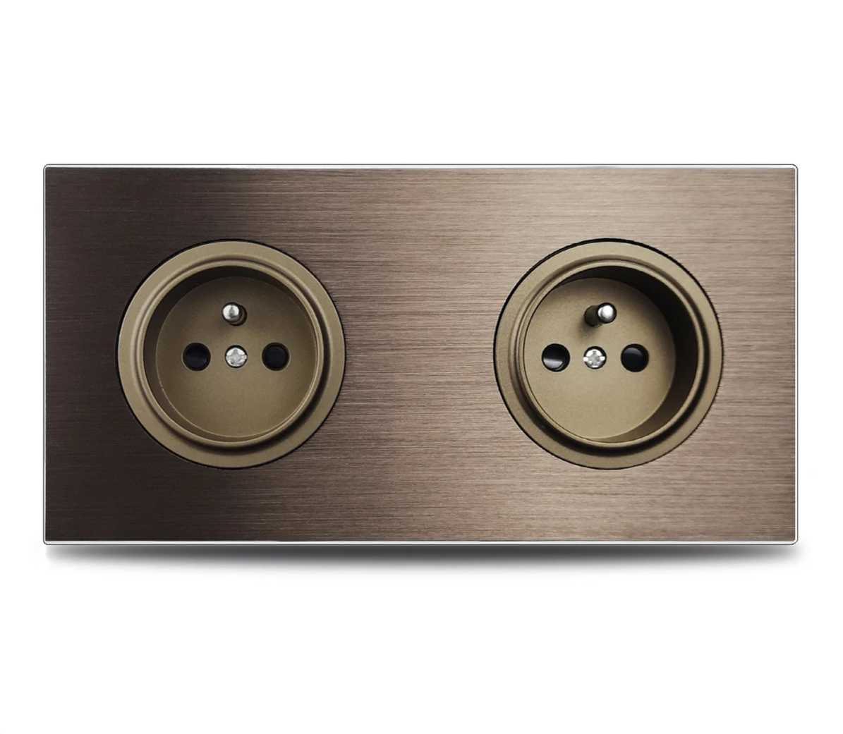 Brushed Aluminum Flush-Mount Schuko Wall Outlet (USB & CAT6)