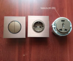 Brushed Aluminum Flush-Mount Schuko Wall Outlet (USB & CAT6)