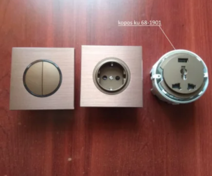 Brushed Aluminum Flush-Mount Schuko Wall Outlet (USB & CAT6)