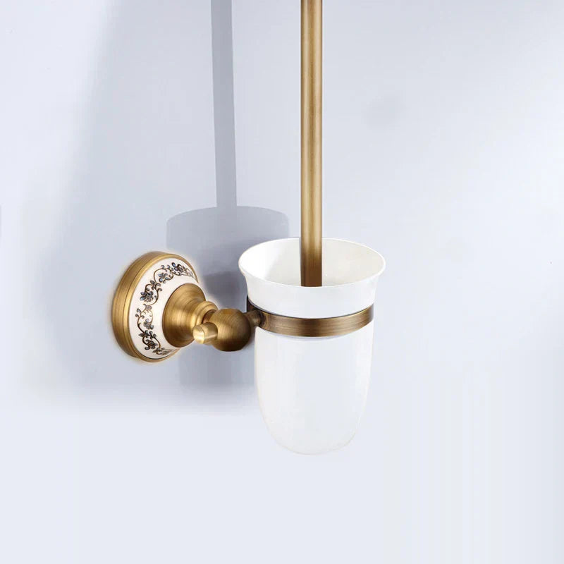 Brushed Antique Brass & Ceramic Bathroom Accessory Set (Set of 5)