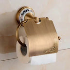 Brushed Antique Brass & Ceramic Bathroom Accessory Set (Set of 5)