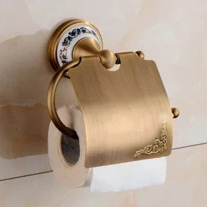Brushed Antique Brass & Ceramic Bathroom Accessory Set (Set of 5)