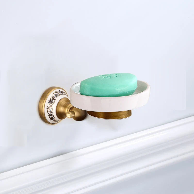 Brushed Antique Brass & Ceramic Bathroom Accessory Set (Set of 5)