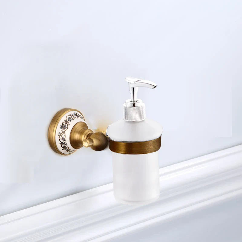 Brushed Antique Brass & Ceramic Bathroom Accessory Set (Set of 5)