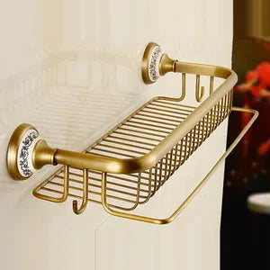 Brushed Antique Brass & Ceramic Bathroom Accessory Set (Set of 5)