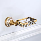 Brushed Antique Brass & Ceramic Bathroom Accessory Set (Set of 5)