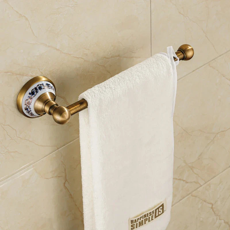 Brushed Antique Brass & Ceramic Bathroom Accessory Set (Set of 5)