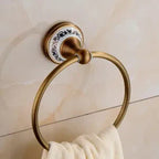 Brushed Antique Brass & Ceramic Bathroom Accessory Set (Set of 5)