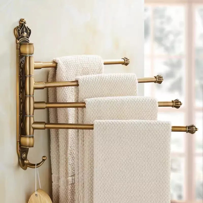 Brushed Gold Antique-Engraved Foldable Towel Bar (20 in)