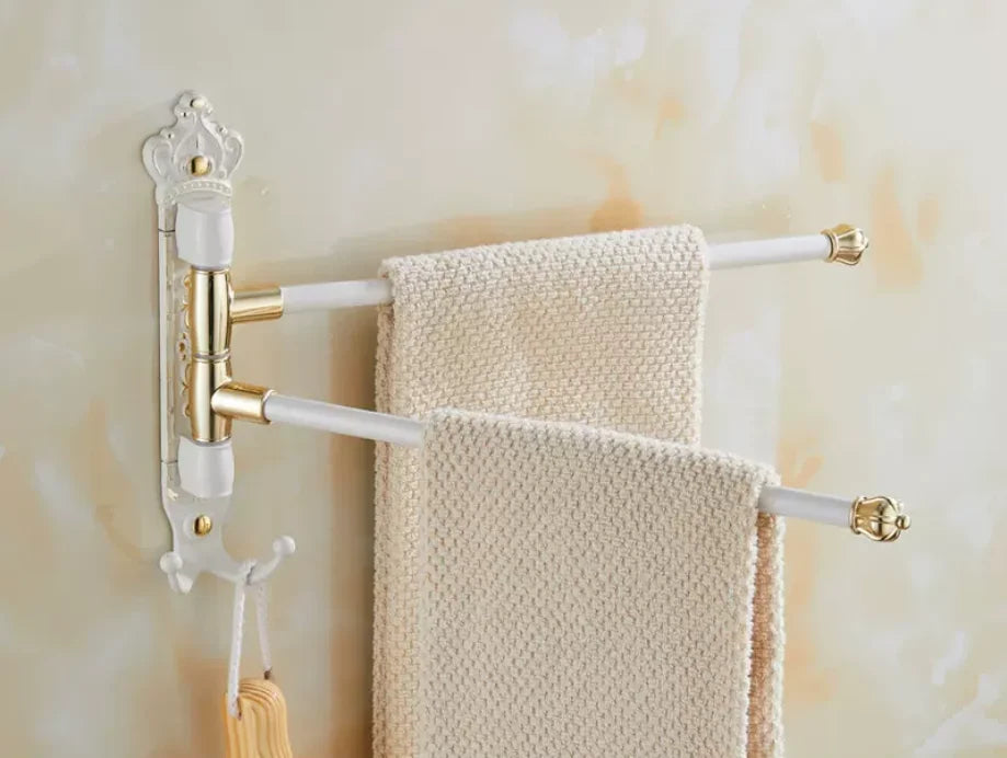 Brushed Gold Antique-Engraved Foldable Towel Bar (20 in)