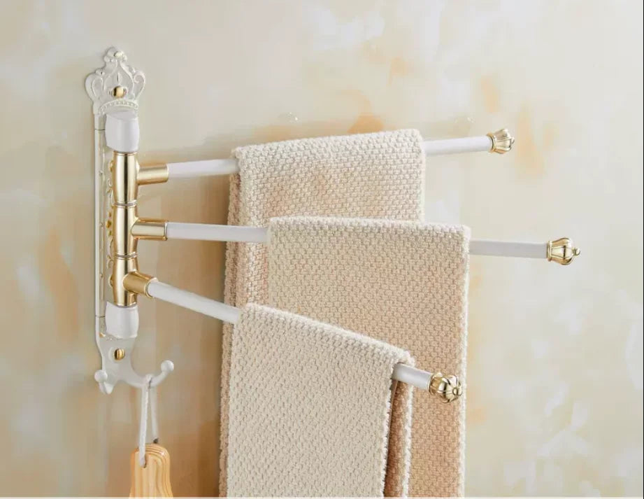 Brushed Gold Antique-Engraved Foldable Towel Bar (20 in)