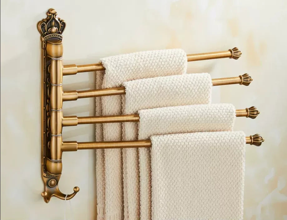 Brushed Gold Antique-Engraved Foldable Towel Bar (20 in)