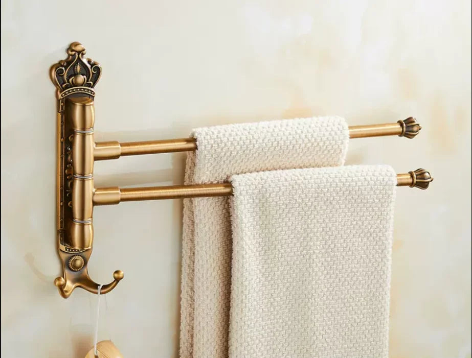 Brushed Gold Antique-Engraved Foldable Towel Bar (20 in)