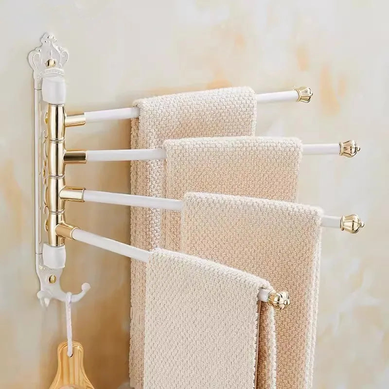 Brushed Gold Antique-Engraved Foldable Towel Bar (20 in)