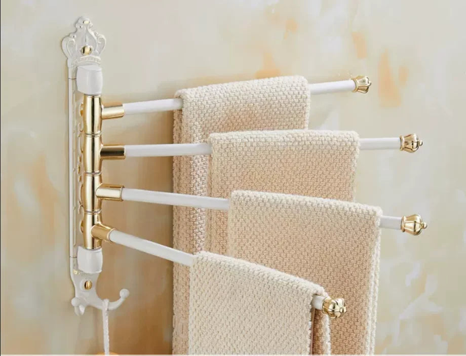 Brushed Gold Antique-Engraved Foldable Towel Bar (20 in)