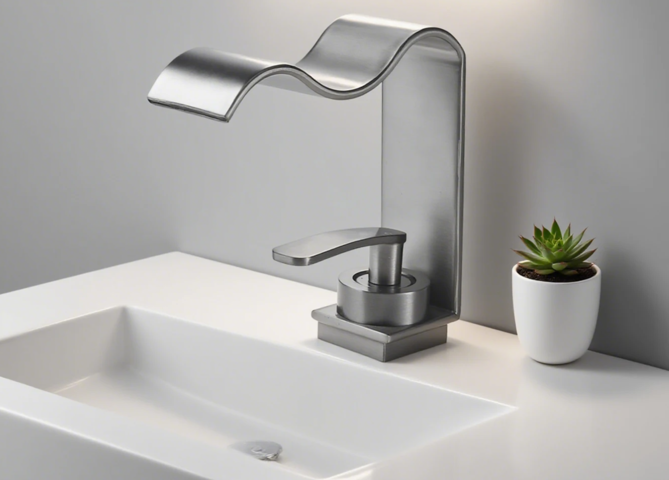 Brushed Gold Solid Brass Waterfall Bathroom Faucet