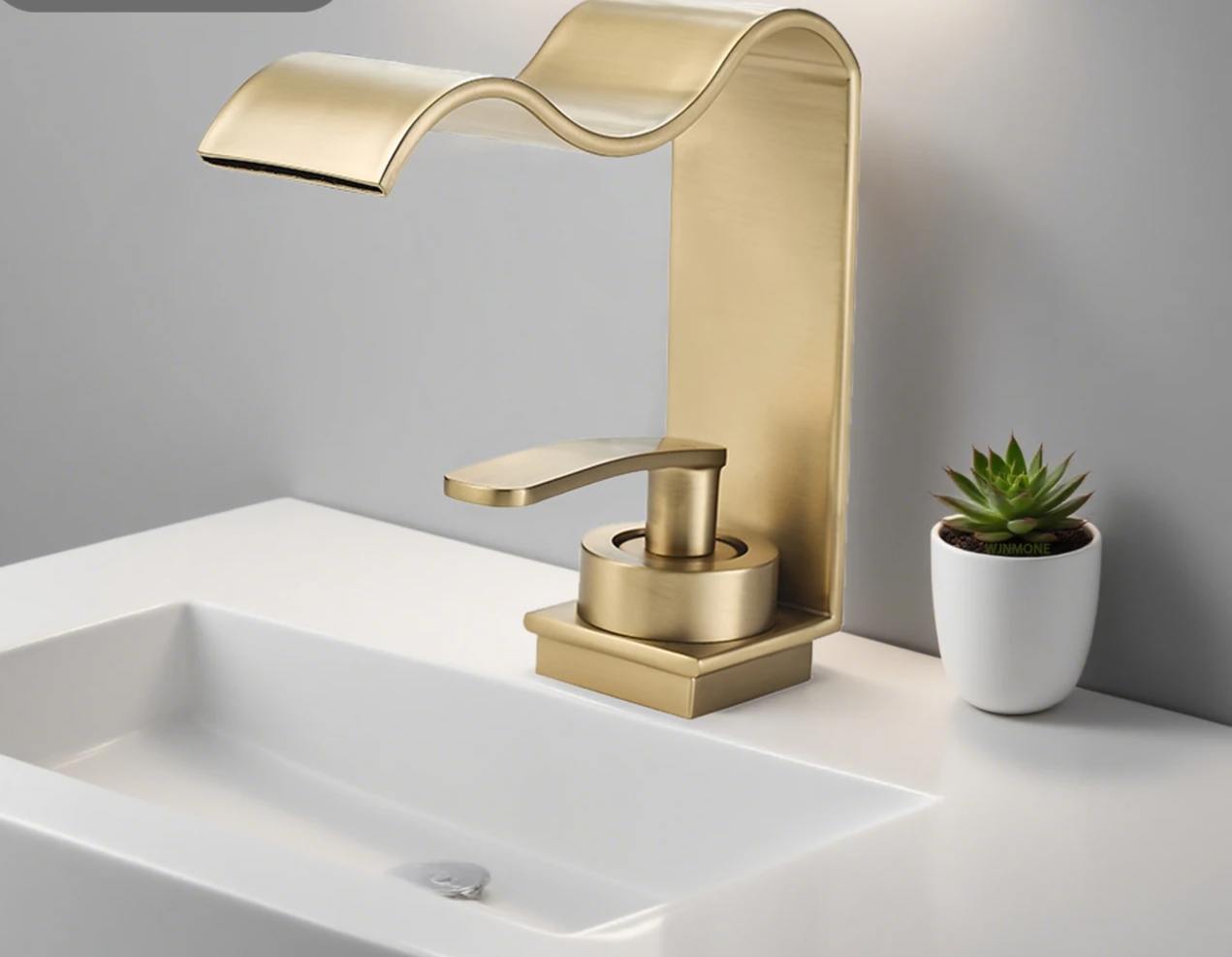 Brushed Gold Solid Brass Waterfall Bathroom Faucet