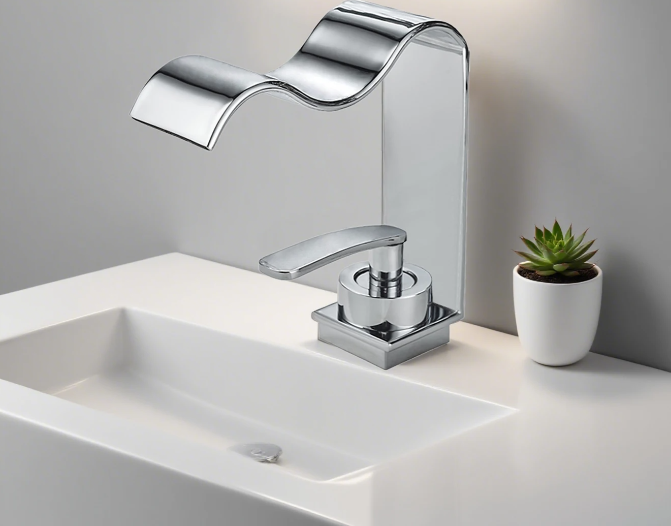 Brushed Gold Solid Brass Waterfall Bathroom Faucet