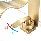 Brushed Gold Solid Brass Waterfall Bathroom Faucet
