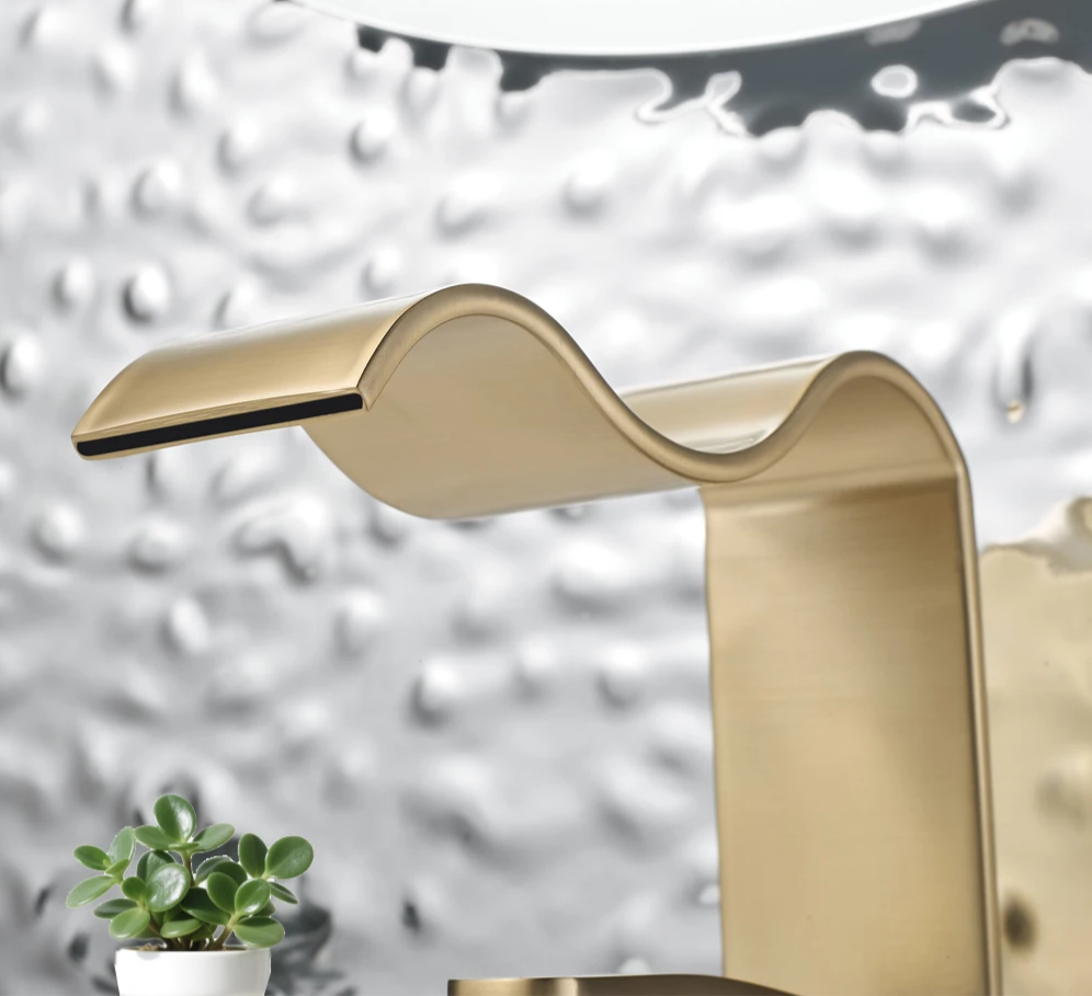 Brushed Gold Solid Brass Waterfall Bathroom Faucet