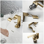 Brushed Gold Solid Brass Waterfall Bathroom Faucet