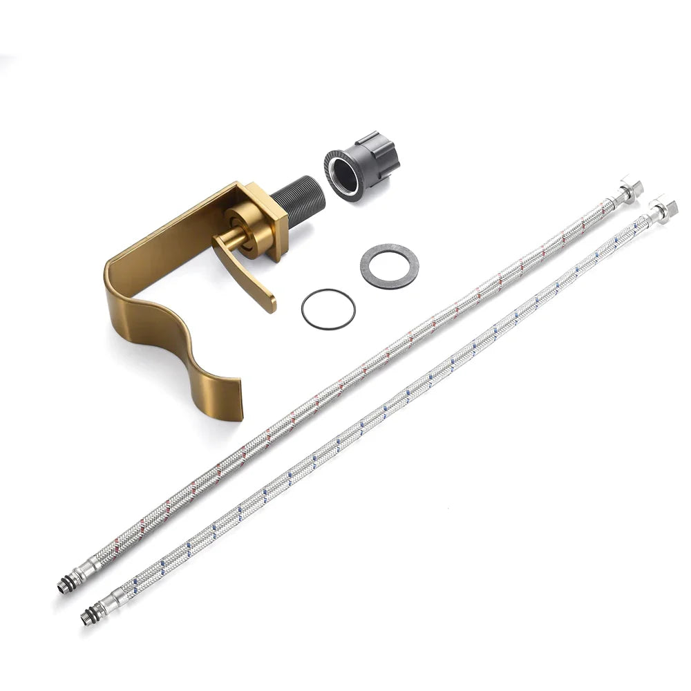 Brushed Gold Solid Brass Waterfall Bathroom Faucet