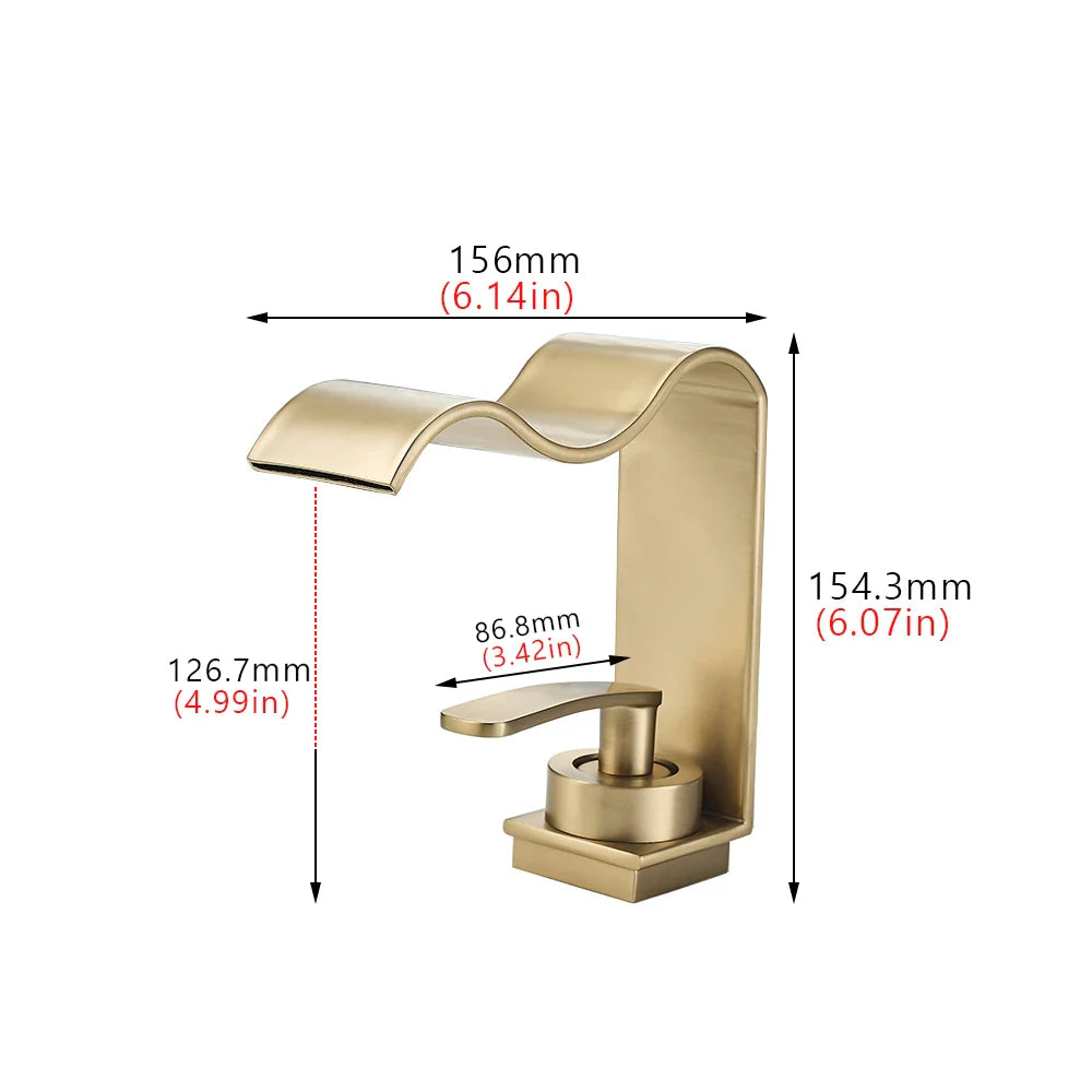 Brushed Gold Solid Brass Waterfall Bathroom Faucet