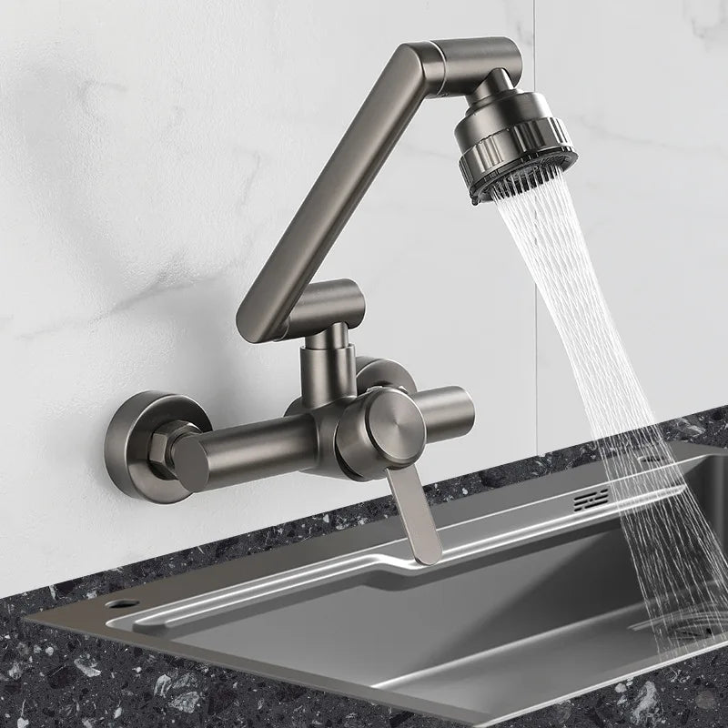 Brushed Stainless Steel 360° Swivel Wall-Mount Faucet (Single-Lever, 4 Spray Modes)