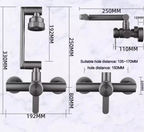 Brushed Stainless Steel 360° Swivel Wall-Mount Faucet (Single-Lever, 4 Spray Modes)