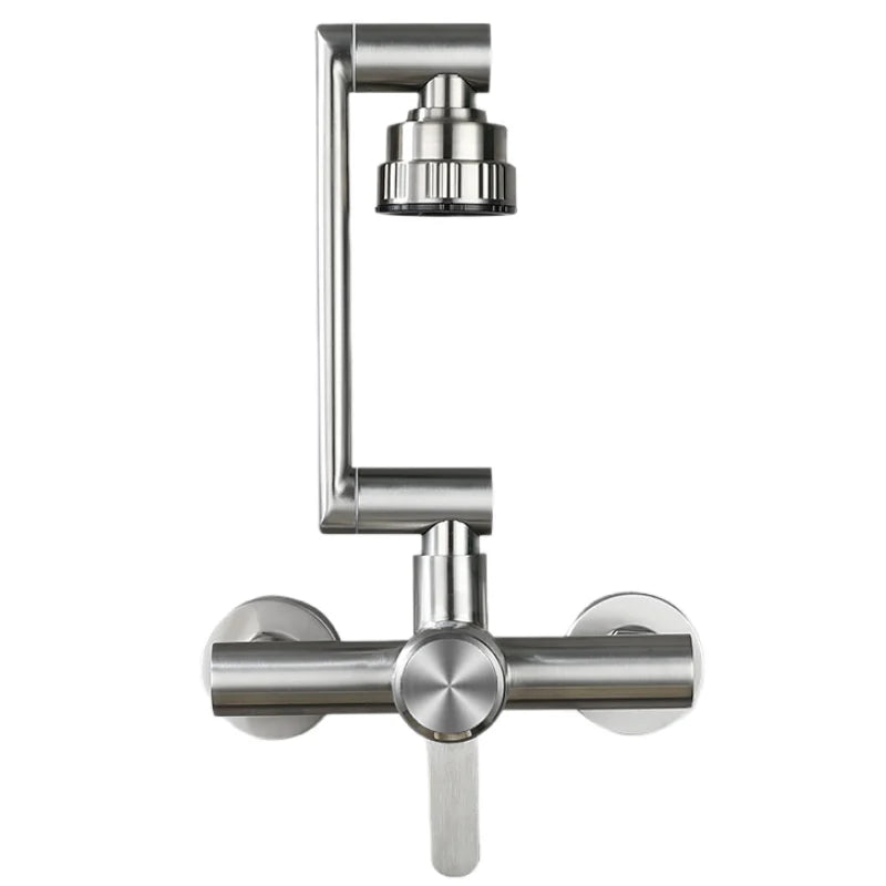 Brushed Stainless Steel 360° Swivel Wall-Mount Faucet (Single-Lever, 4 Spray Modes)