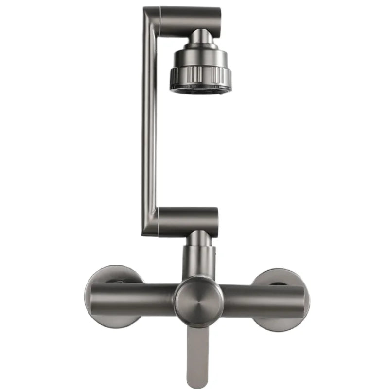 Brushed Stainless Steel 360° Swivel Wall-Mount Faucet (Single-Lever, 4 Spray Modes)