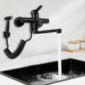 Brushed Stainless Steel 360° Swivel Wall-Mount Kitchen Faucet (Extendable Sprayer)