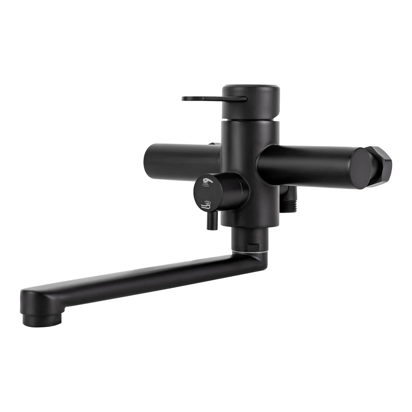 Brushed Stainless Steel 360° Swivel Wall-Mount Kitchen Faucet (Extendable Sprayer)