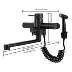 Brushed Stainless Steel 360° Swivel Wall-Mount Kitchen Faucet (Extendable Sprayer)