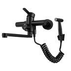 Brushed Stainless Steel 360° Swivel Wall-Mount Kitchen Faucet (Extendable Sprayer)