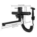 Brushed Stainless Steel 360° Swivel Wall-Mount Kitchen Faucet (Extendable Sprayer)