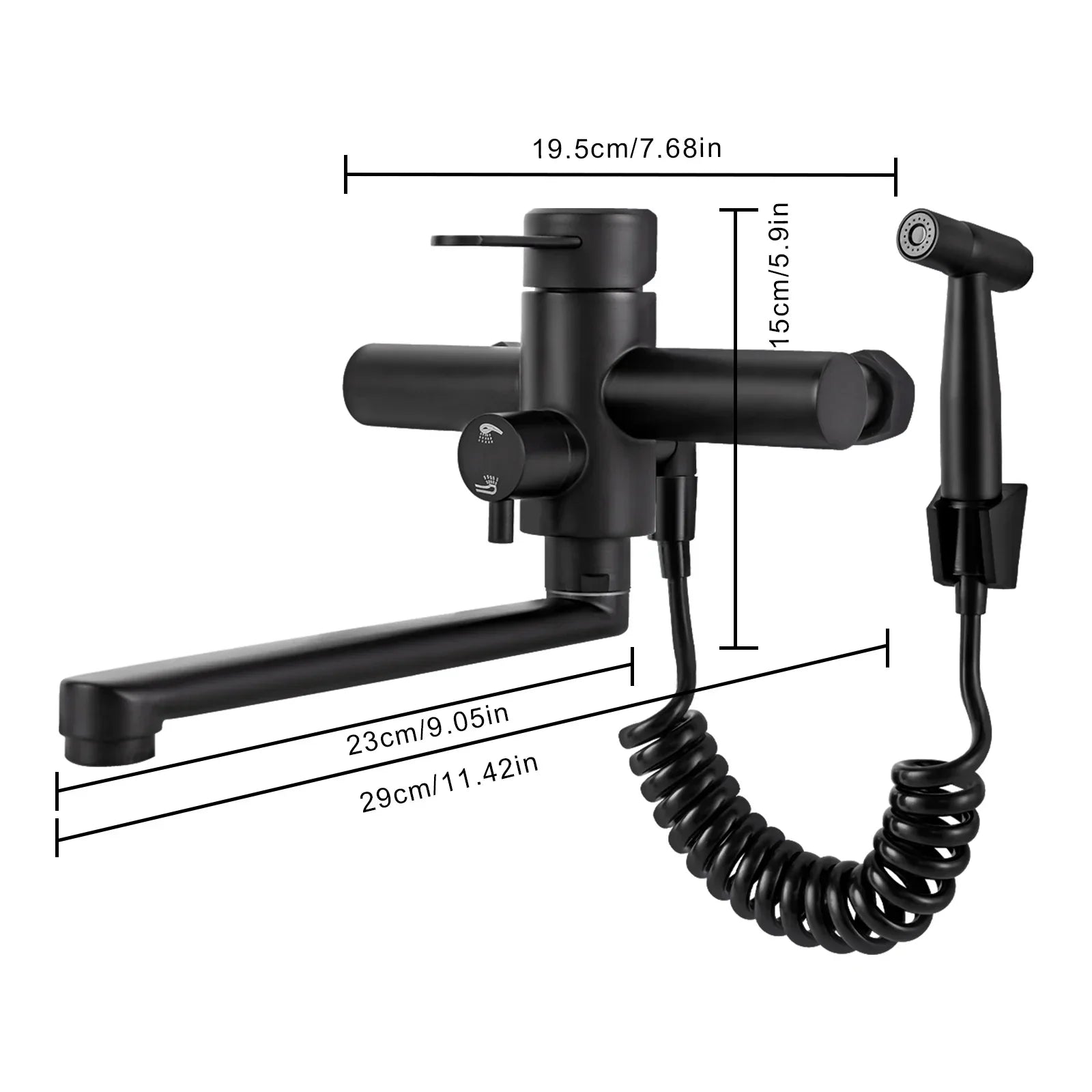Brushed Stainless Steel 360° Swivel Wall-Mount Kitchen Faucet (Extendable Sprayer)