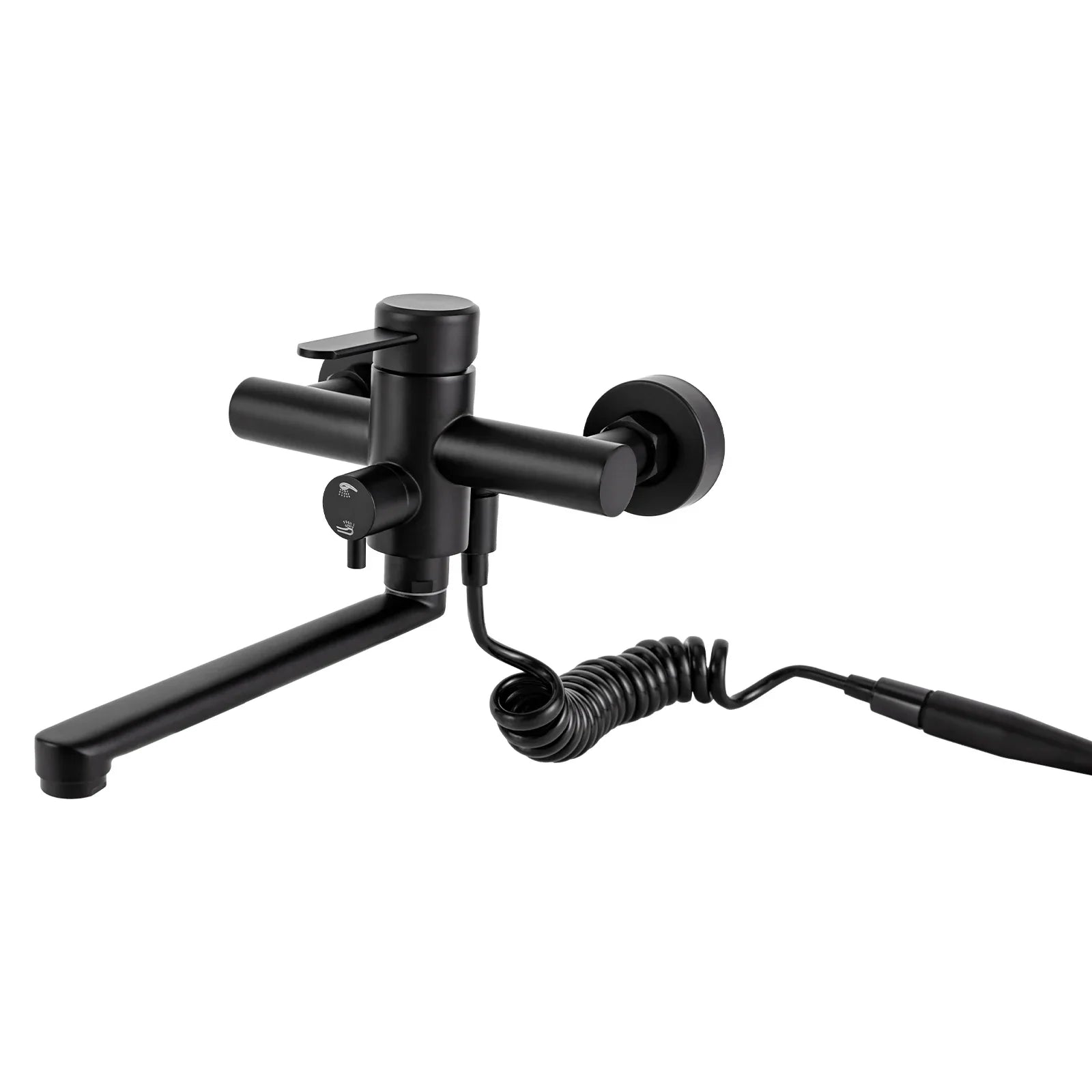 Brushed Stainless Steel 360° Swivel Wall-Mount Kitchen Faucet (Extendable Sprayer)
