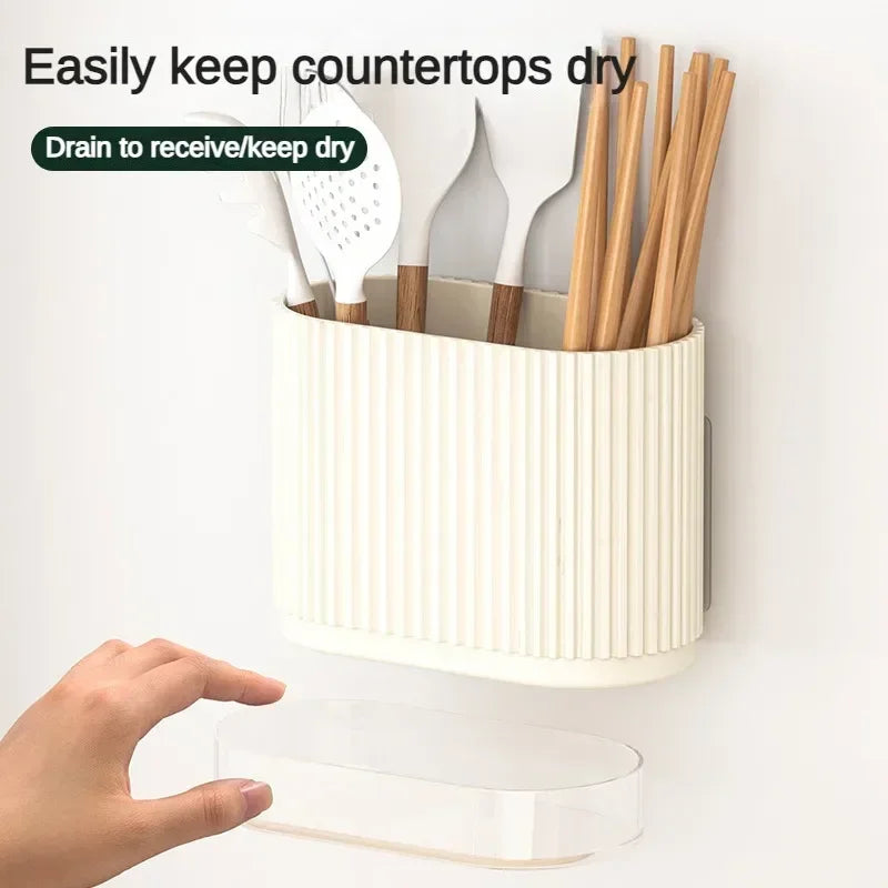 Built-In Drainage No-Drill Cutlery Holder