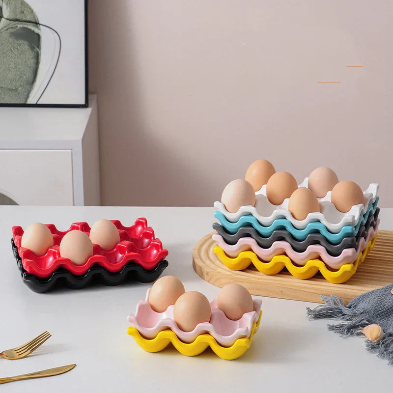 Ceramic Non-Roll Refrigerator-Safe Egg Holder (6- or 12-Slot)