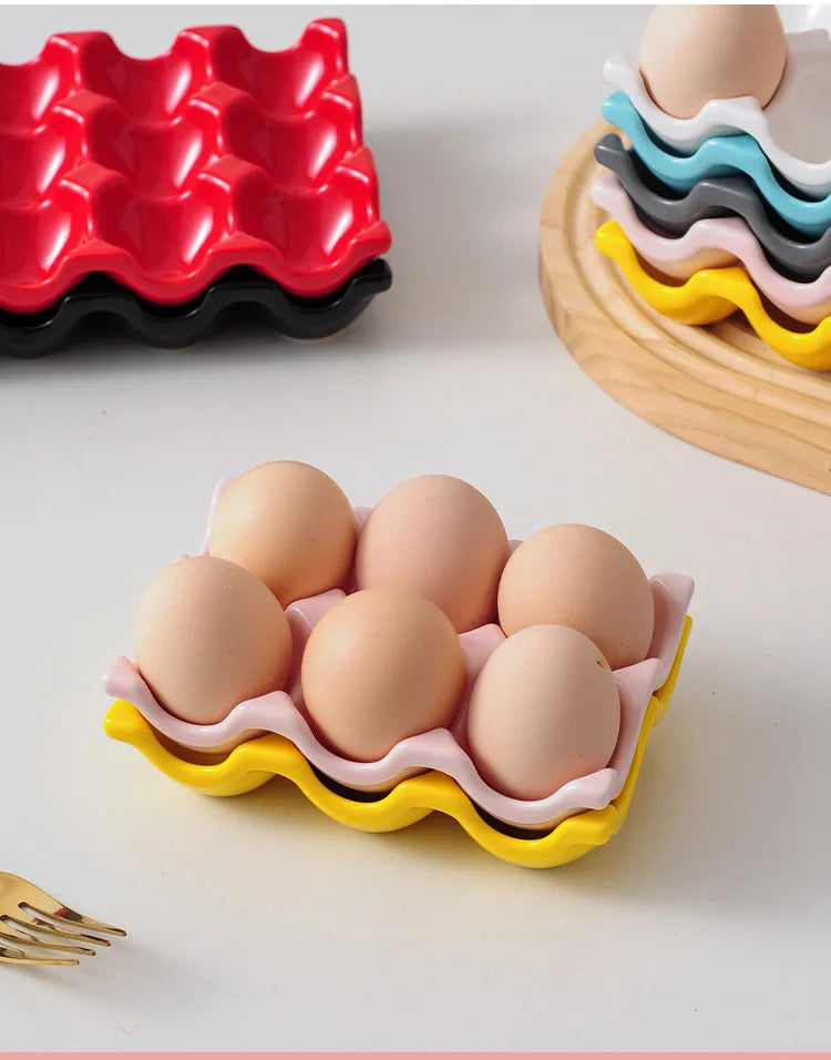 Ceramic Non-Roll Refrigerator-Safe Egg Holder (6- or 12-Slot)