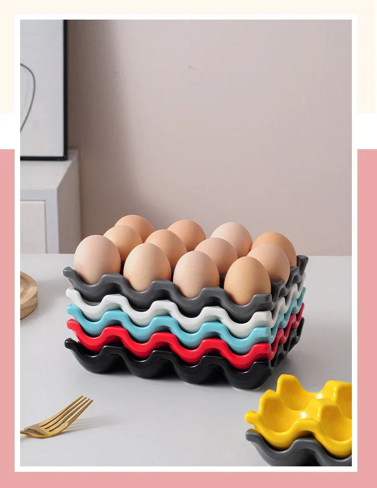 Ceramic Non-Roll Refrigerator-Safe Egg Holder (6- or 12-Slot)