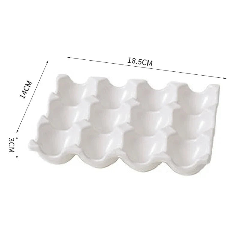 Ceramic Non-Roll Refrigerator-Safe Egg Holder (6- or 12-Slot)