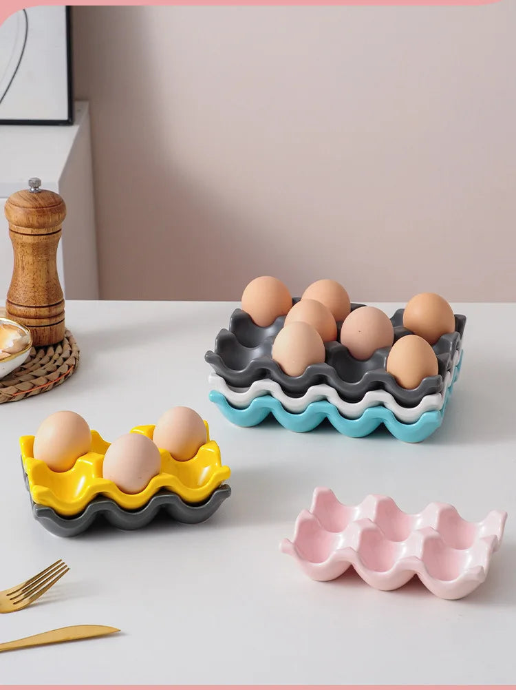 Ceramic Non-Roll Refrigerator-Safe Egg Holder (6- or 12-Slot)