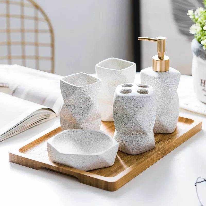 Ceramic Scandinavian Minimalist Bathroom Accessory Set (4-Piece)