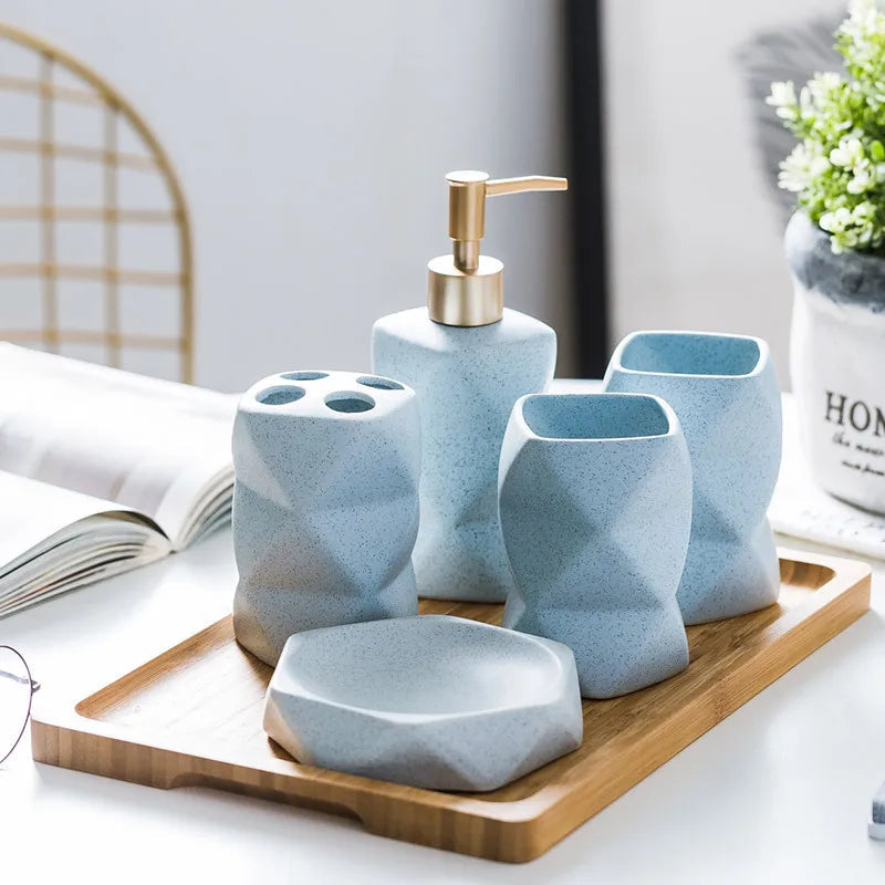 Ceramic Scandinavian Minimalist Bathroom Accessory Set (4-Piece)