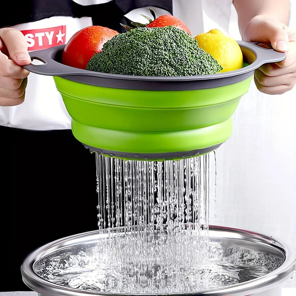 Collapsible Heat-Resistant Silicone Colander (Stainless Steel Rim)