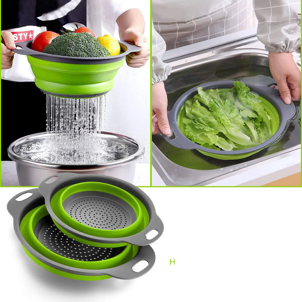 Collapsible Heat-Resistant Silicone Colander (Stainless Steel Rim)